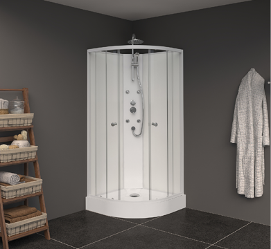 salle de bain avec cabine de douche d'angle